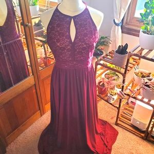 Elegant Burgundy Lace Halter Dress